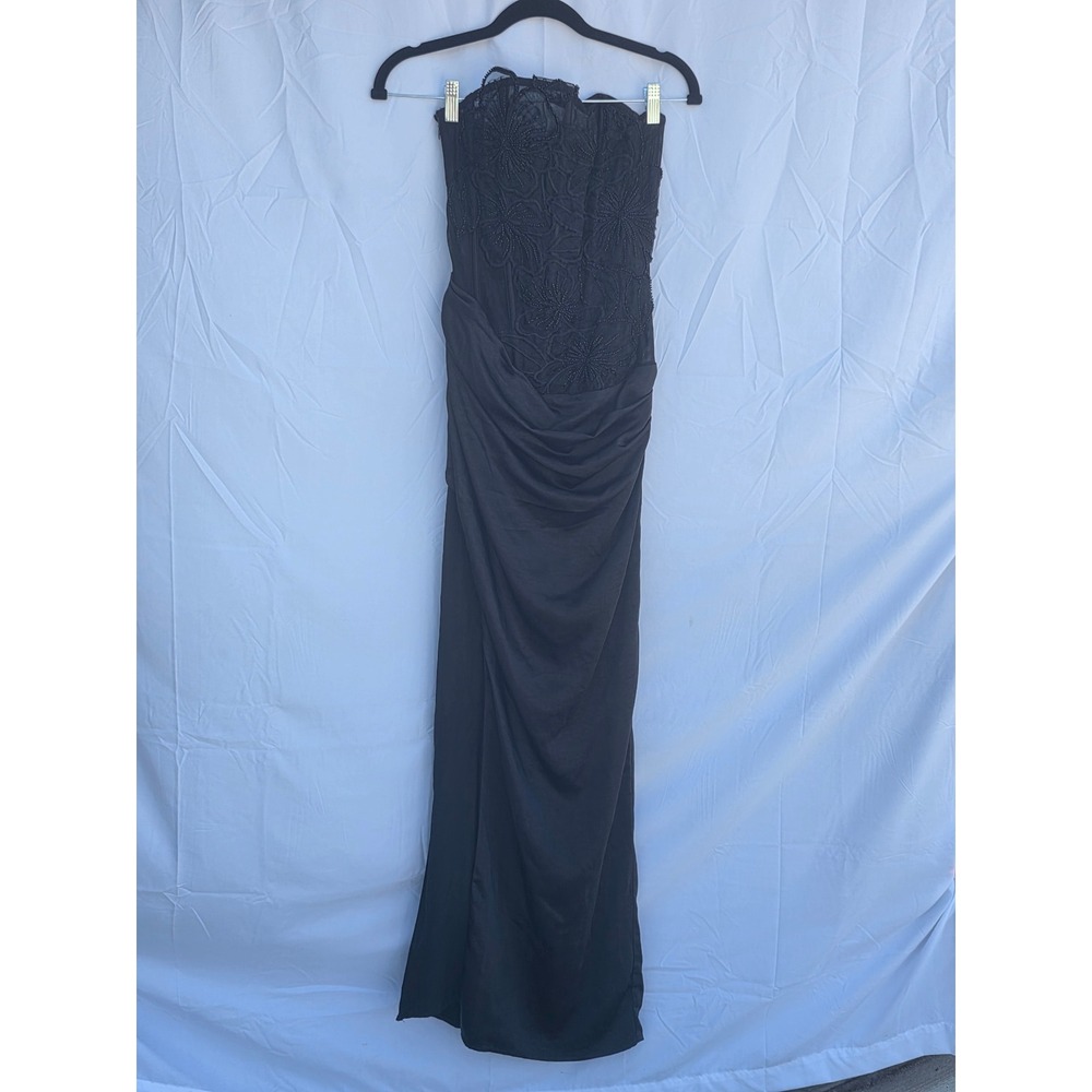 Meshki Asha Strapless Corset Satin Maxi Dress Black Size M NWT